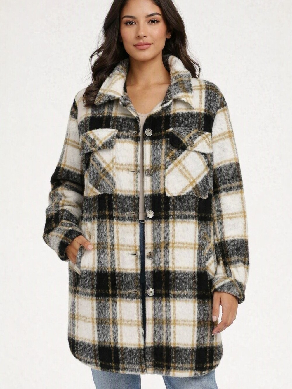Womens Vince Camuto Wool Blend Plaid Cozycore Long Shacket Coat. XL